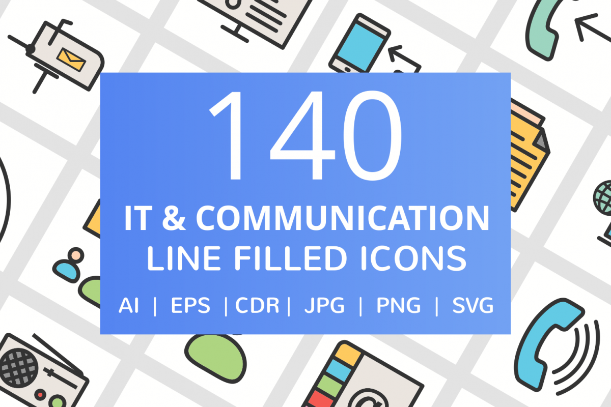140 IT & Communication Filled Line Icons example image 1