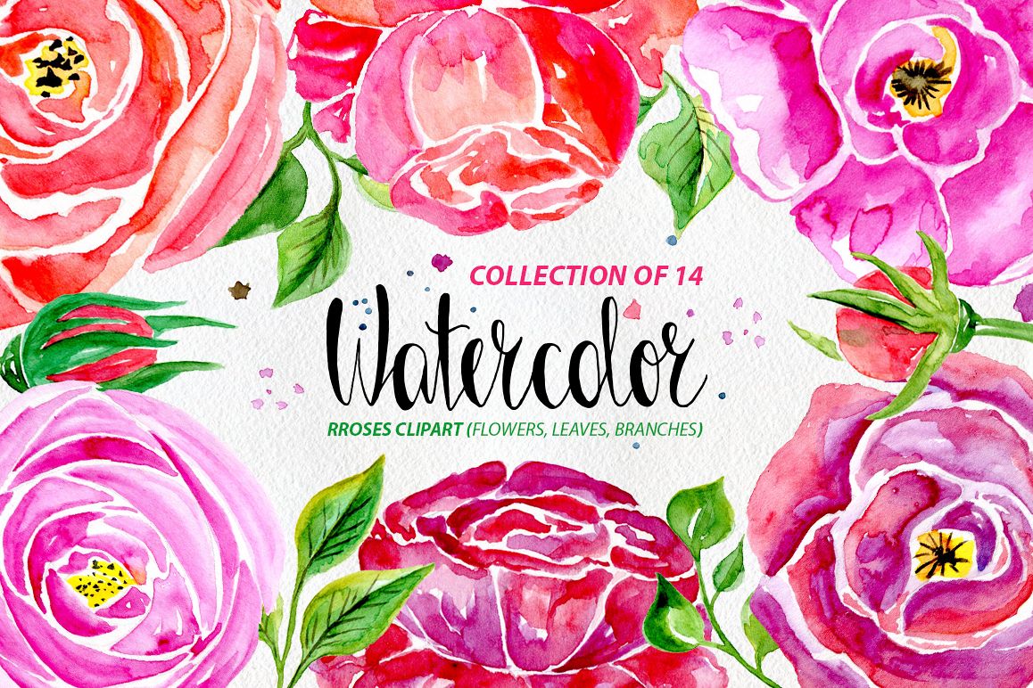 Watercolor flowers, 14 elements example image 1