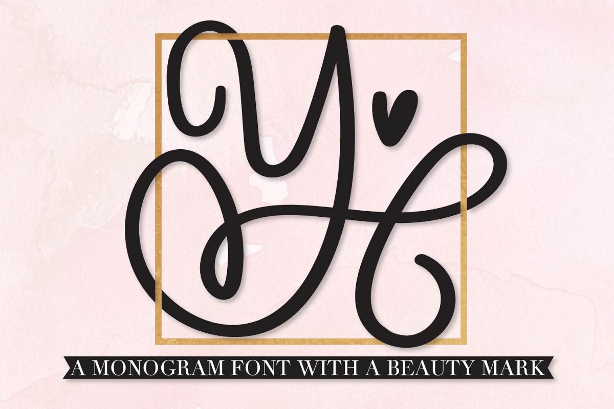 Scripty Monogram Font - With heart accents example image 1