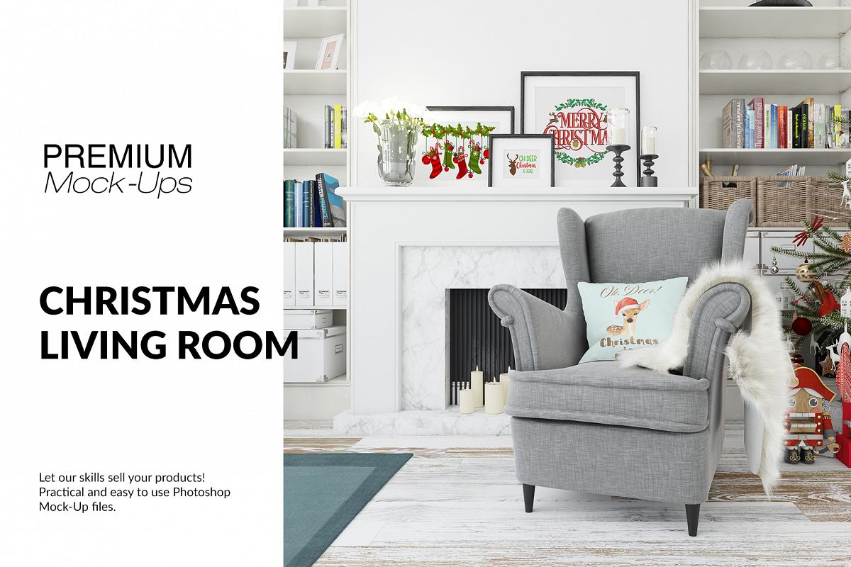 Christmas Living Room - Pillow & Frames Set example image 1