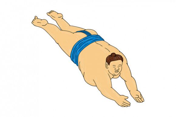 Japanese Sumo Wrestler Diving Drawing example image 1