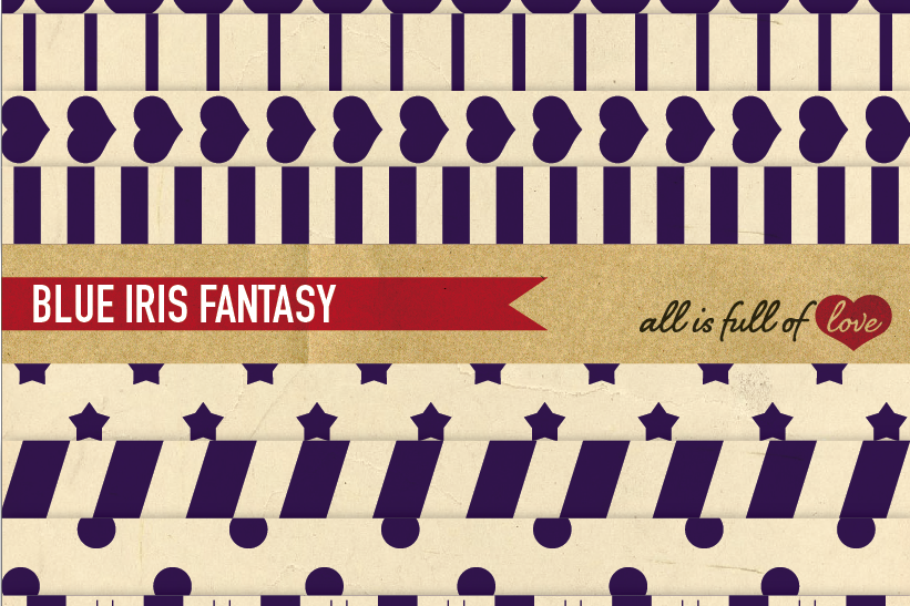 Vintage Background Patterns in Navy Blue Digital Paper Pack with Stripes, Dots, Stars and Hearts example image 1