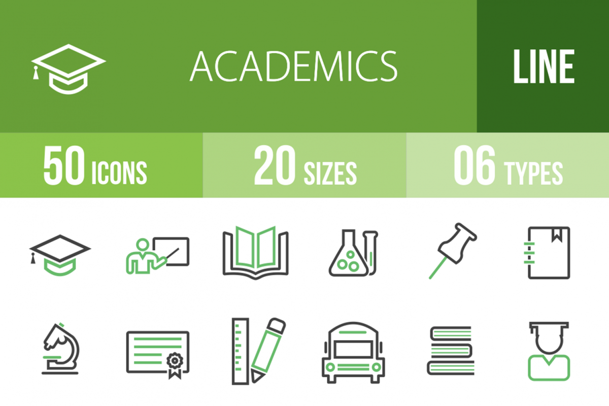 50 Academics Line Green & Black Icons example image 1