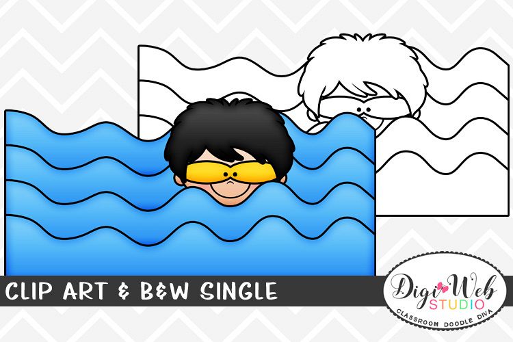 Clip Art & B&W Single - Superhero Boy Swimming example image 1