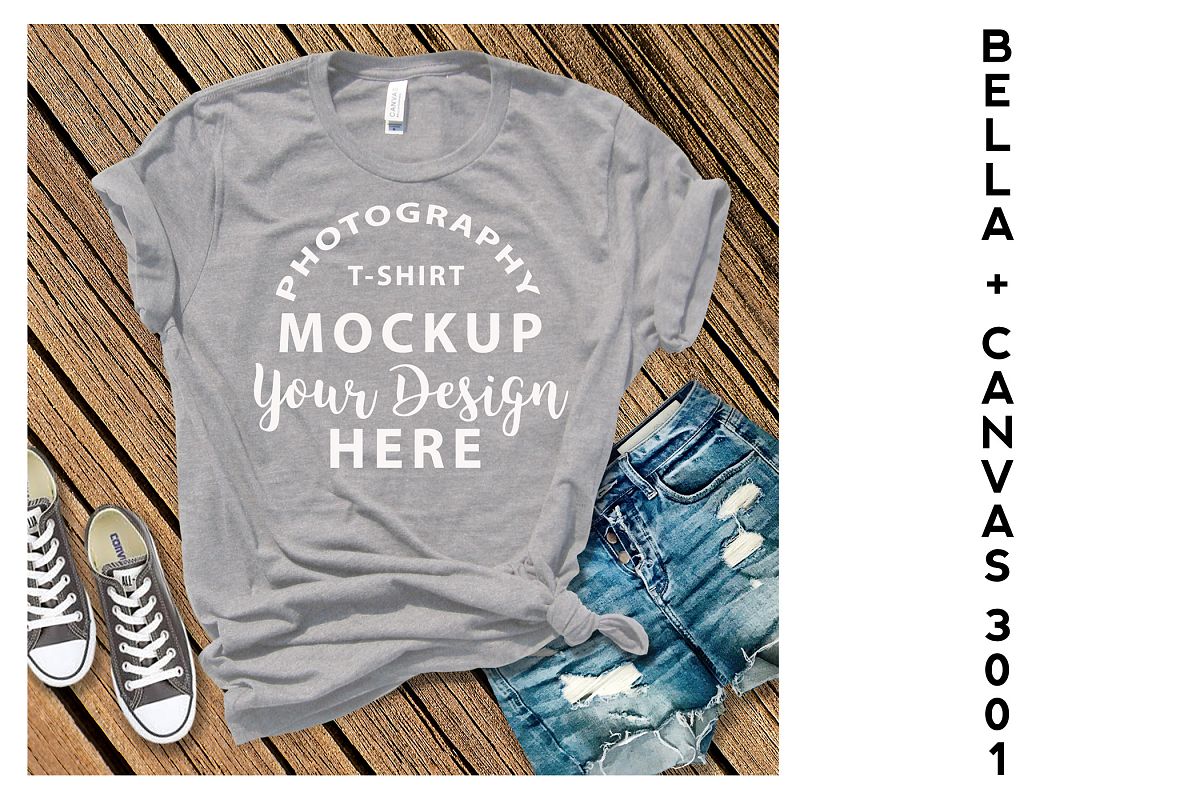 Bella Canvas 3001 T-shirt mock-up Athletic Heather example image 1