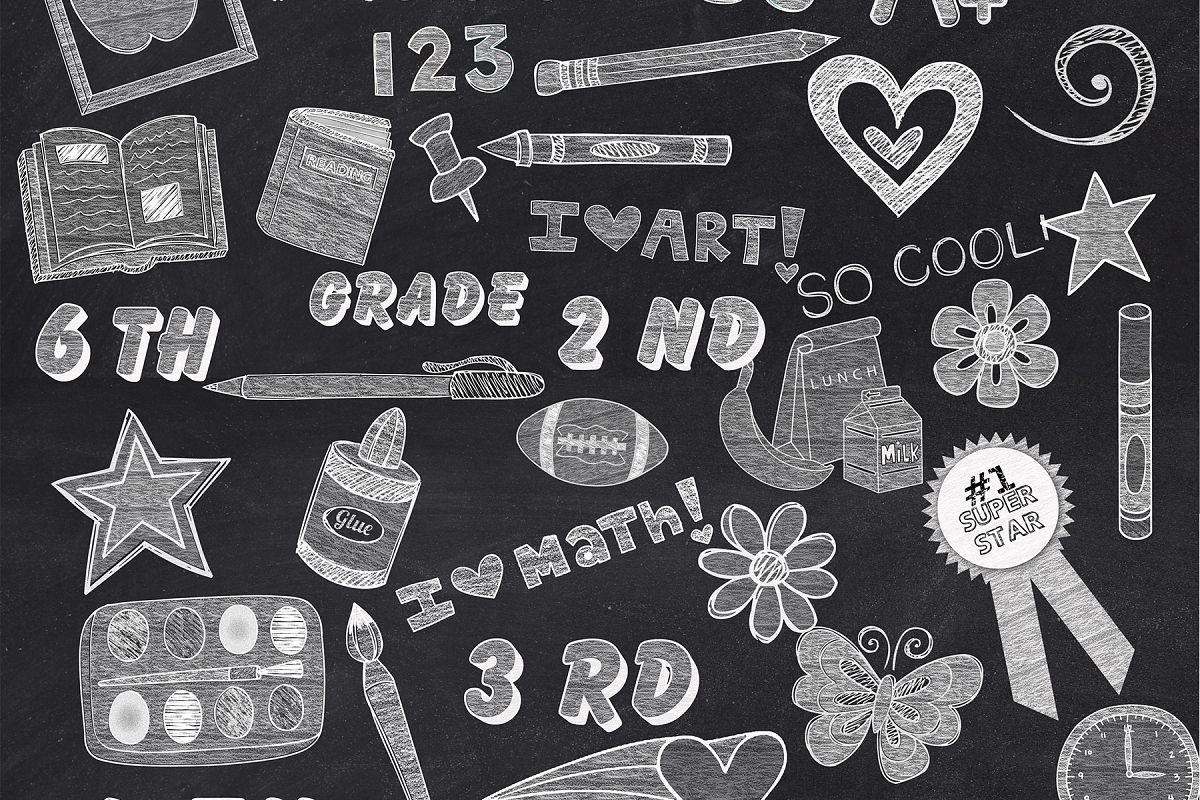 104 White Chalk School Elements/Clipart