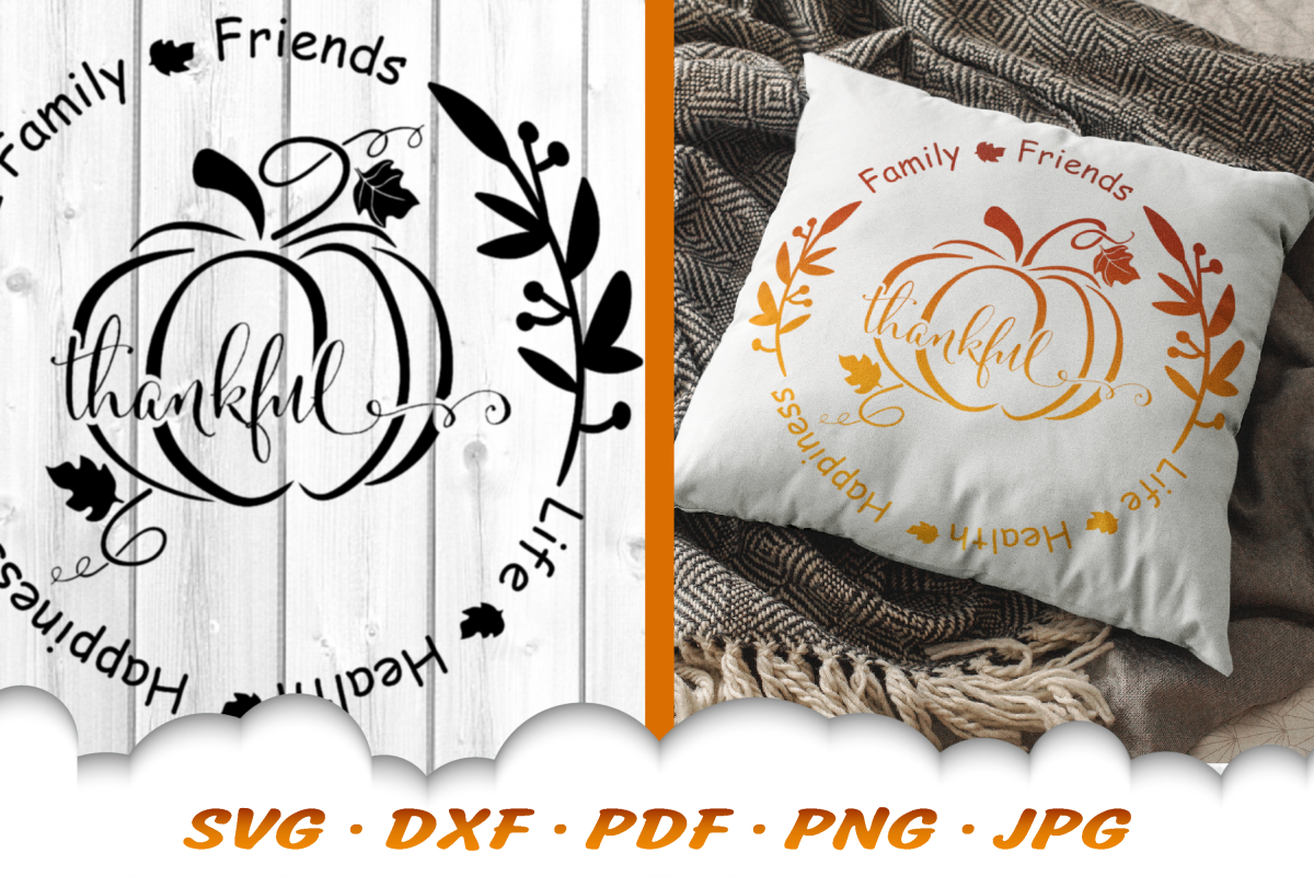 Thankful Fall Pumpkin Sign SVG DXF Cut Files example image 1
