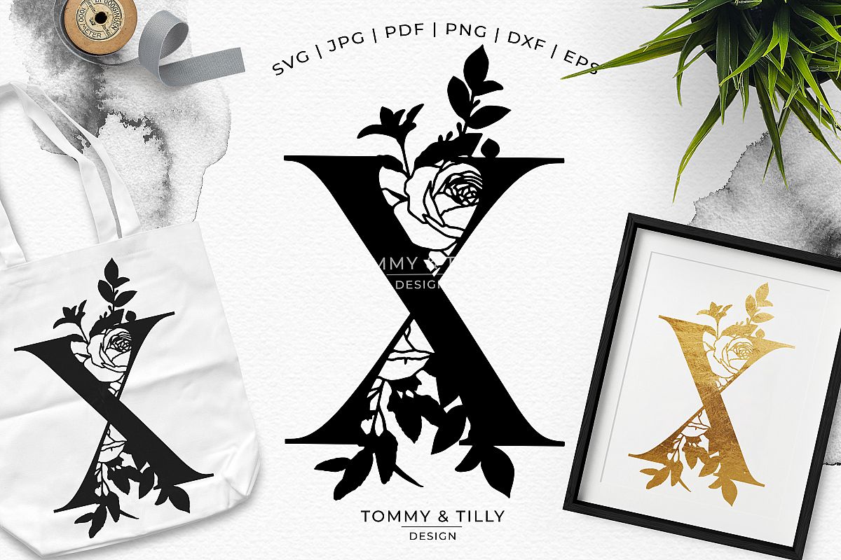X Bouquet Letter Design - Paper Cut SVG EPS DXF PNG PDF JPG example image 1