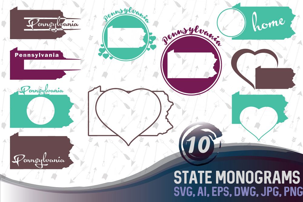 Pennsylvania Monograms SVG, JPG, PNG, DWG, CDR, EPS, AI example image 1
