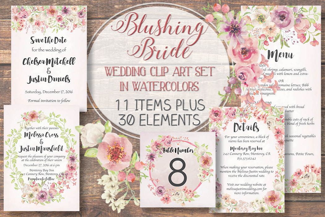 'Blushing Bride': wedding clip art set example image 1