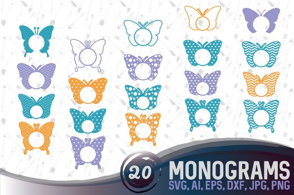 20 Butterfly Monograms Bundle SVG, DXF, JPG, PNG, DWG, AI, EPS example image 1