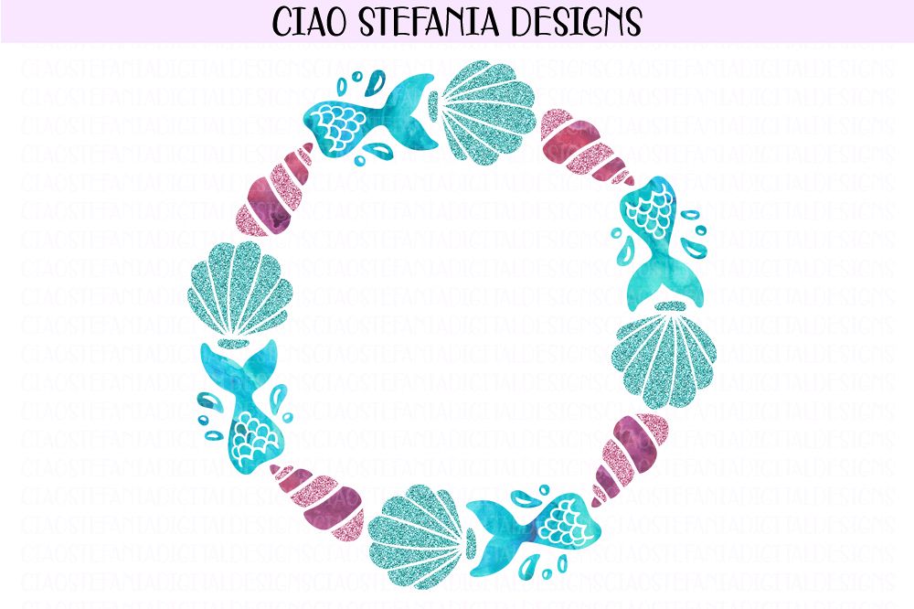 Mermaid Monogram Glitter Watercolor Wreath example image 1