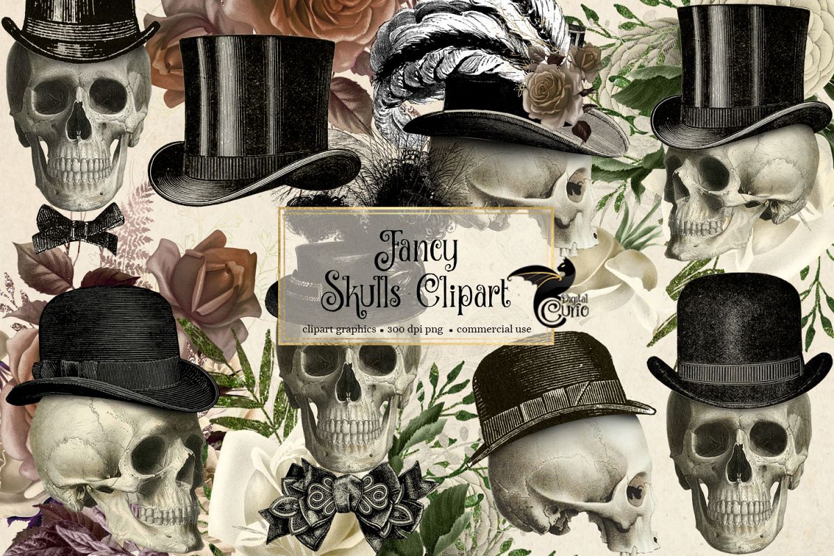 Fancy Skulls Clipart example image 1