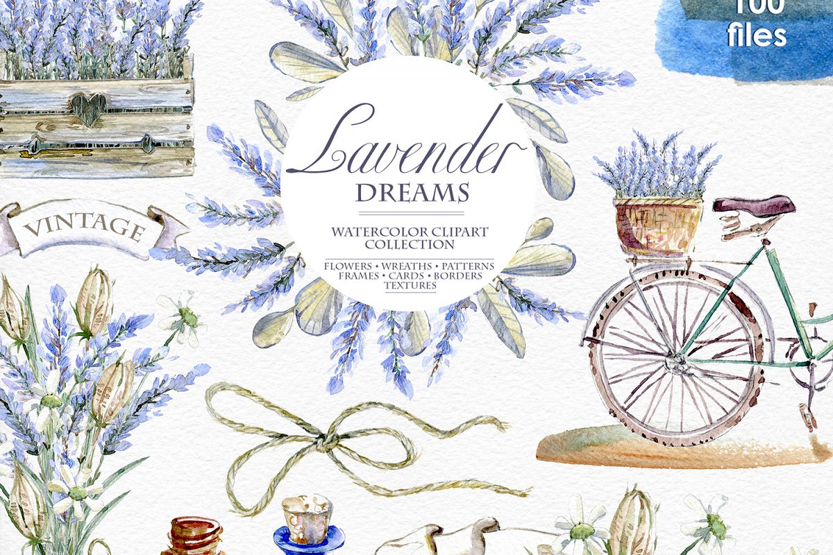Lavender WATERCOLOR clipart set example image 1