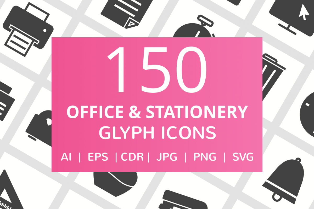 150 Office & Stationery Glyph Icons example image 1