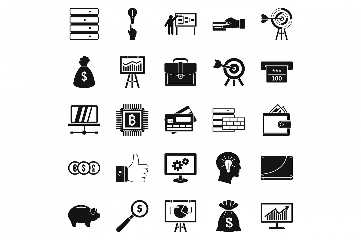 Stockbroker icons set, simple style example image 1