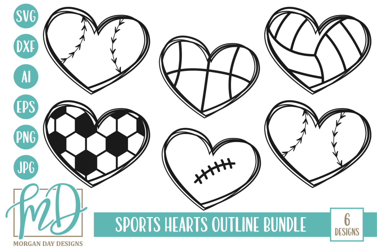 Sports Hearts Outline Bundle SVG, DXF, AI, EPS, PNG, JPEG example image 1
