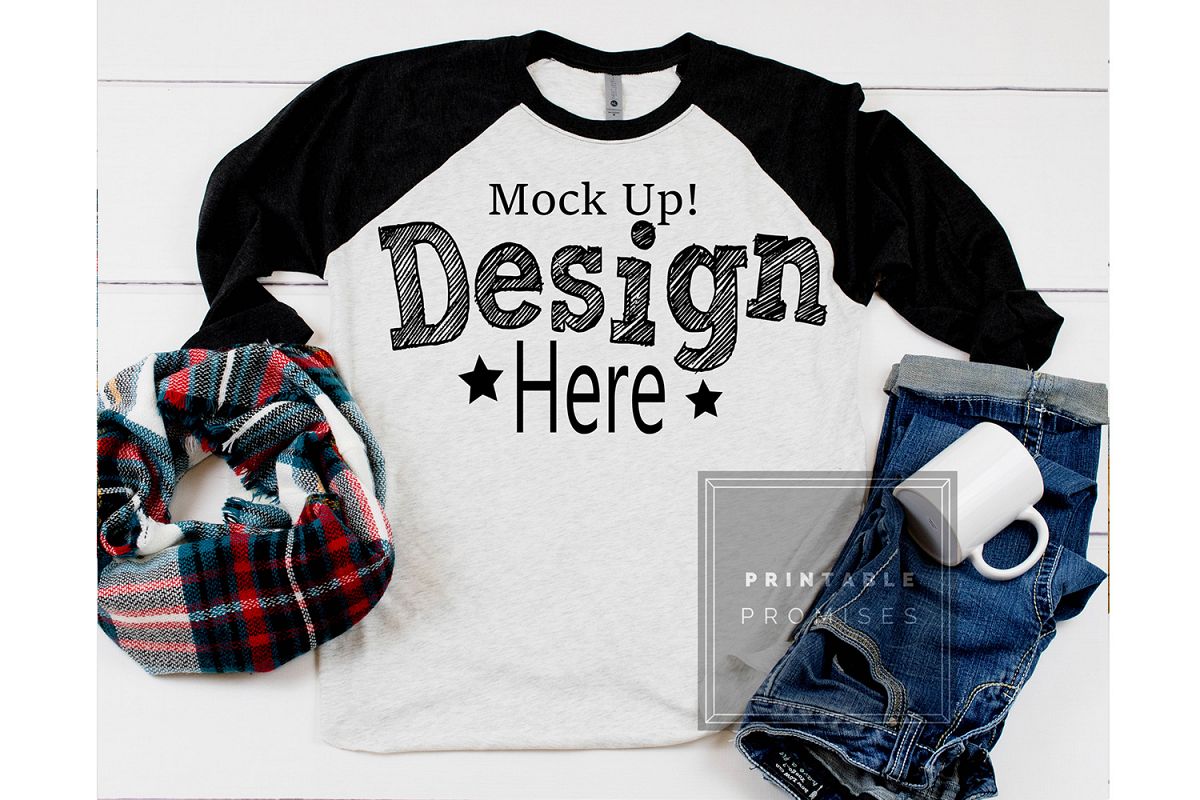 Next Level 6051 Black Raglan Mockup Baseball T-Shirt Mock Up example image 1