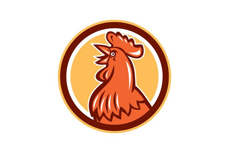 Chicken Rooster Head Crowing Circle Retro example image 1
