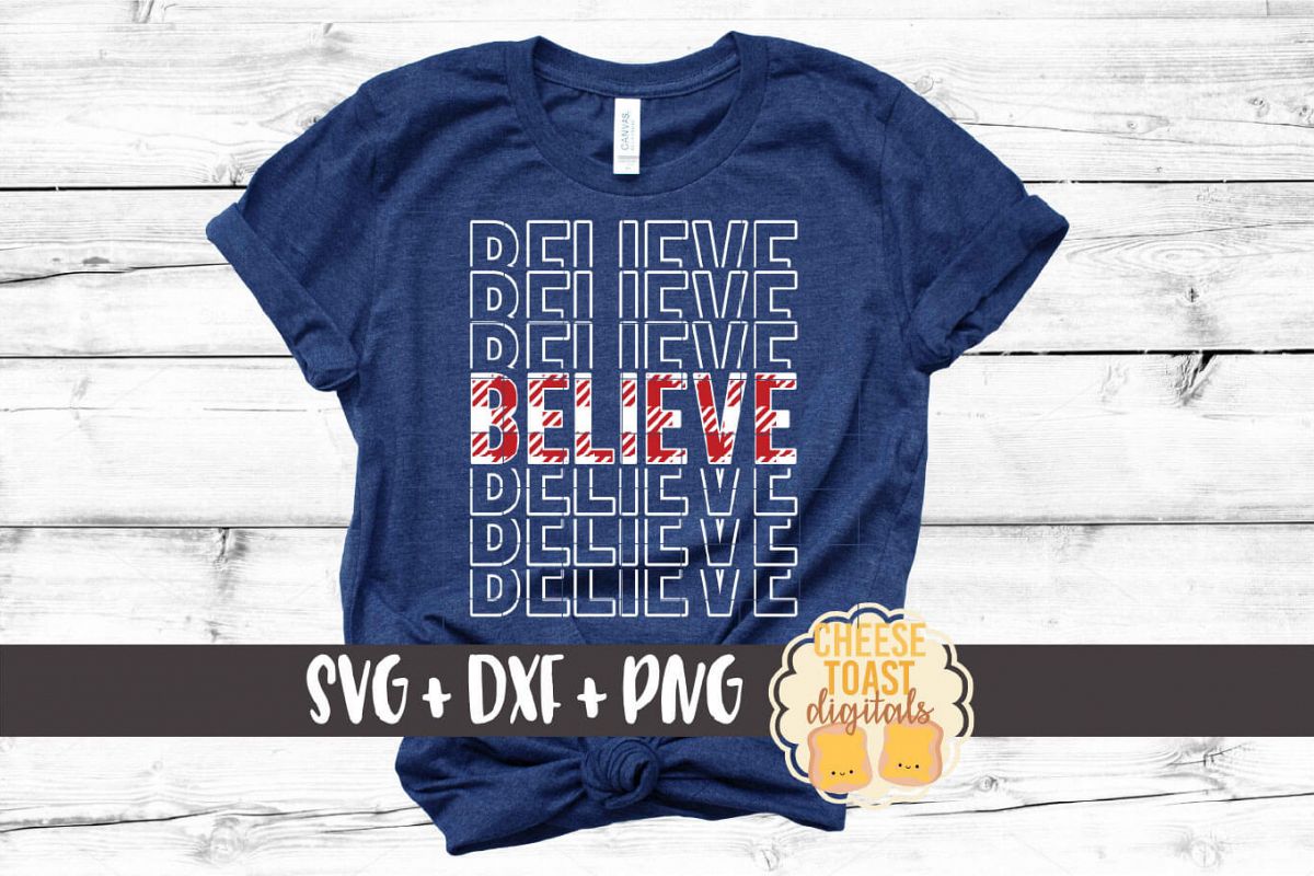 Believe - Buffalo Plaid Christmas Mirror Word SVG PNG DXF example image 1