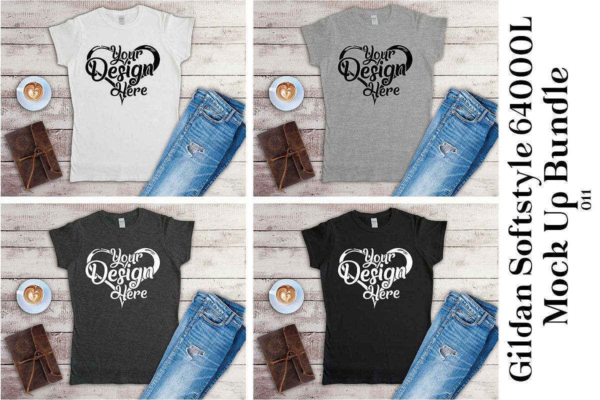 Gildan 64000L Ladies Black White & Grey Mockup Bundle example image 1