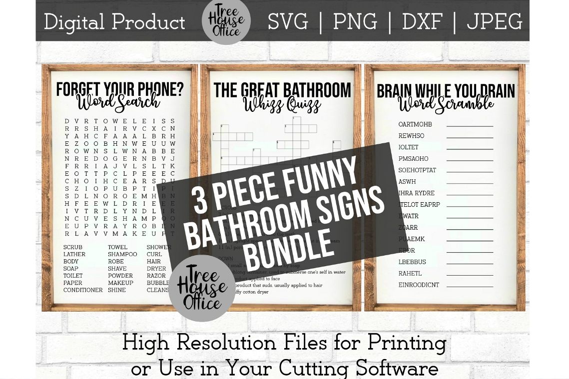 Download Funny Bathroom Signs Bundle, Forget Phone Word Search SVG