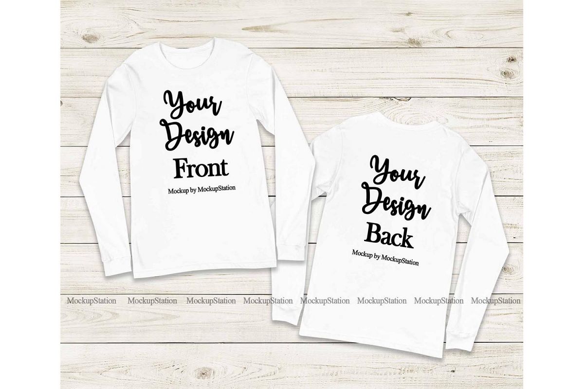 Front & Back Bella Canvas 3501 White Long Sleeve Mockup example image 1
