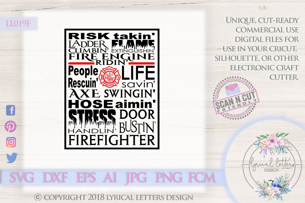 Fireman Firefighter Subway Art SVG DXF Cut File LL019F example image 1