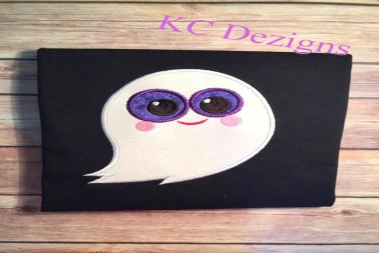 Purple Eyed Ghost Machine Applique Embroidery Design example image 1