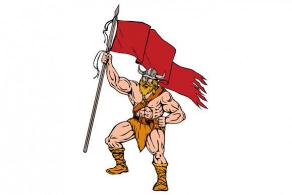 Viking Warrior Brandishing Red Flag Retro example image 1