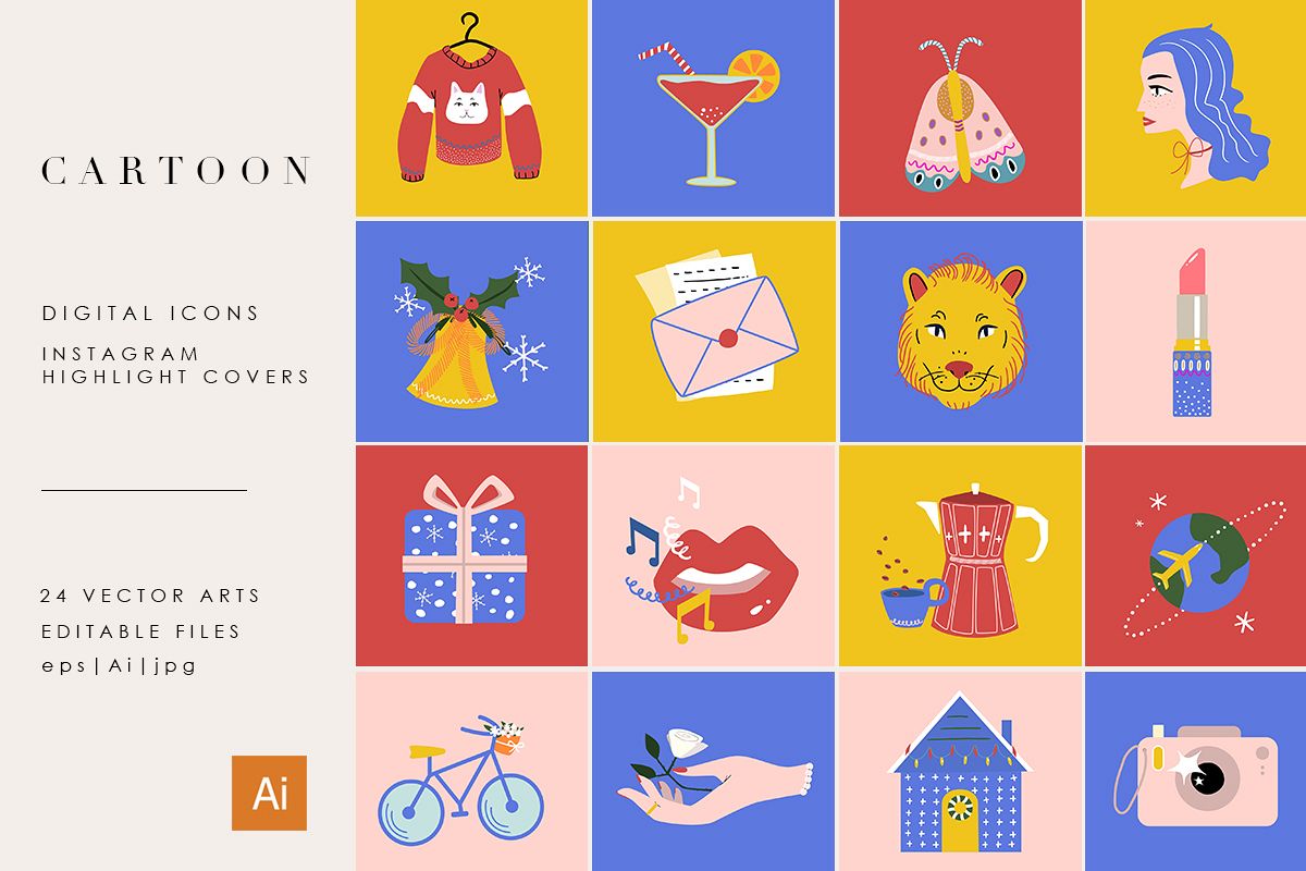 24 Cartoon Highlight Icon Set example image 1