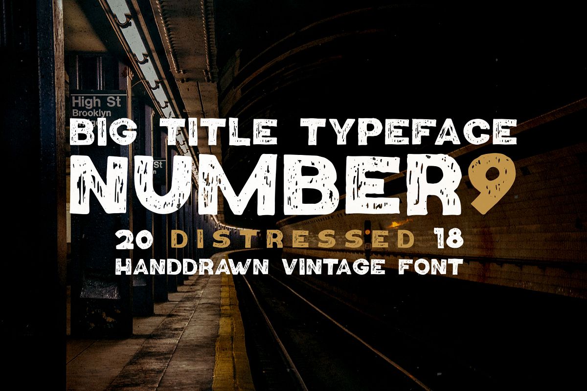 Number9 - Handdrawn Vintage Font example image 1