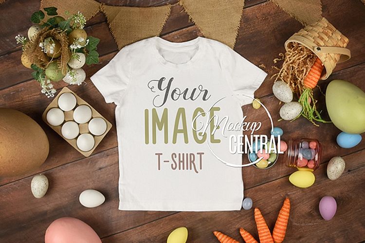 Blank White Easter T-Shirt Top View Apparel Shirt Mockup example image 1