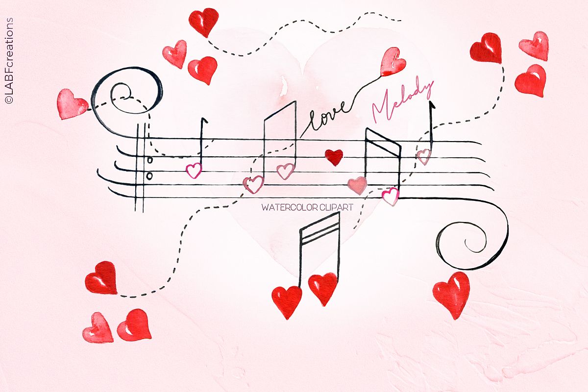 Love melody. Watercolor clipart example image 1