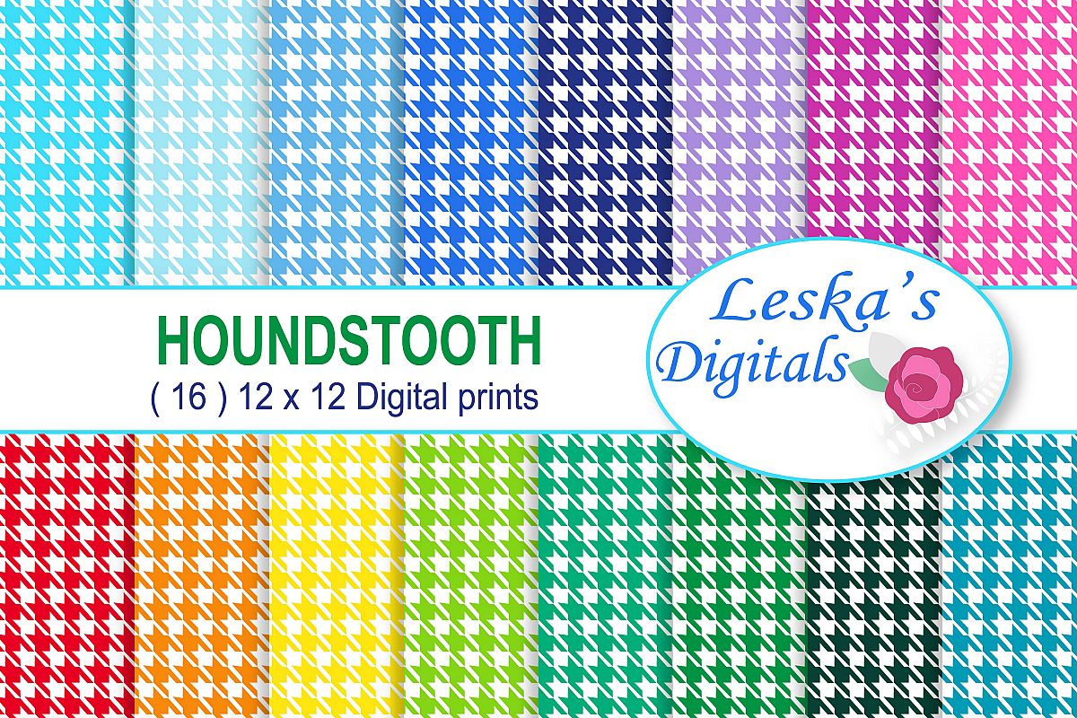 Houndstooth Digital Paper Pack - Rainbow example image 1
