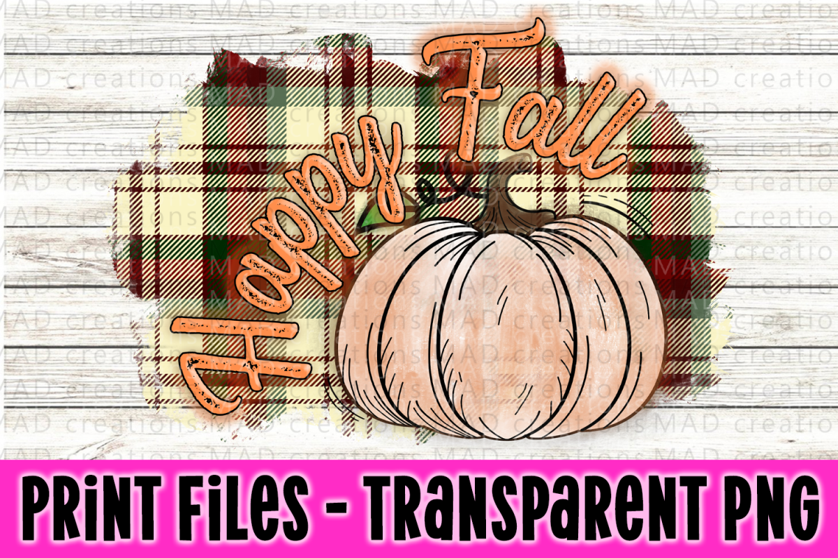 Happy Fall - Green and Red Plaid - Pumpkin - Print File example image 1