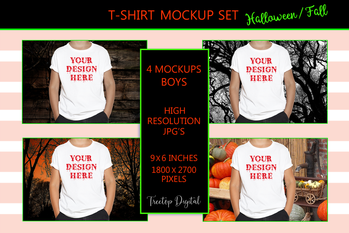 Halloween and Fall Boys t-shirt Mockup Bundle, White tShirt example image 1