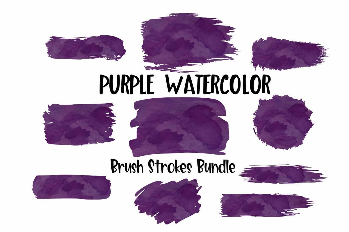 Purple Watercolor Brush Strokes Background Bundle PNG example image 1