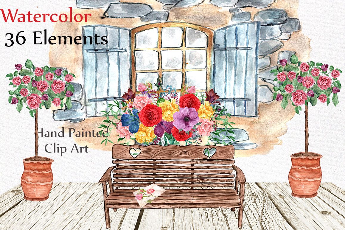 Watercolor wedding clipart example image 1