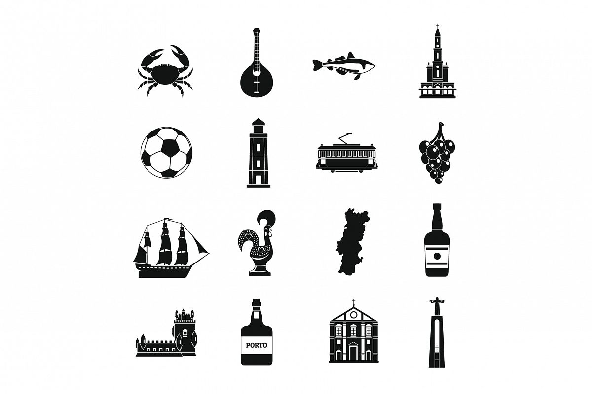 Portugal travel icons set, simple style example image 1