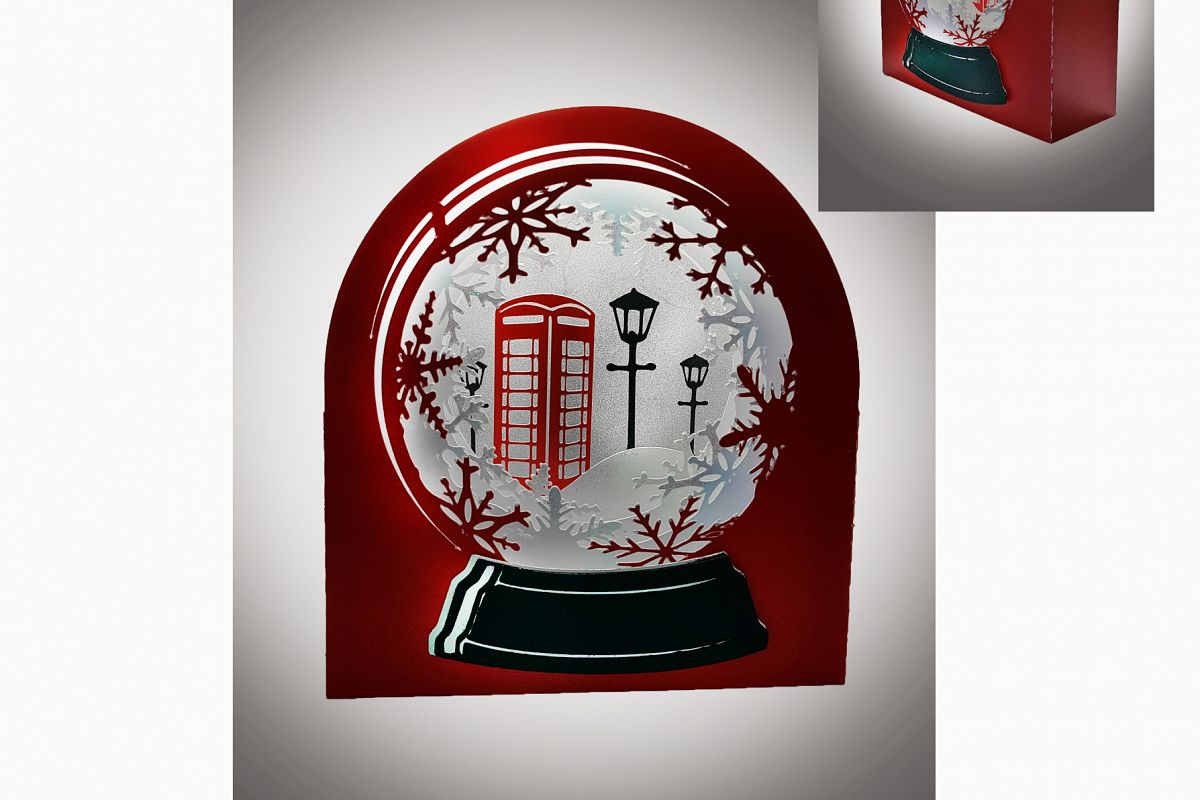 3D Snow Globe Classic Red Telephone Box greetings card example image 1