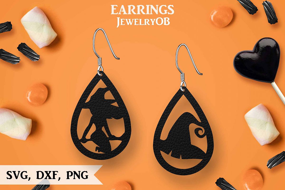 Halloween Earrings, Cut File, SVG DXF PNG Formats, Witch Hat example image 1