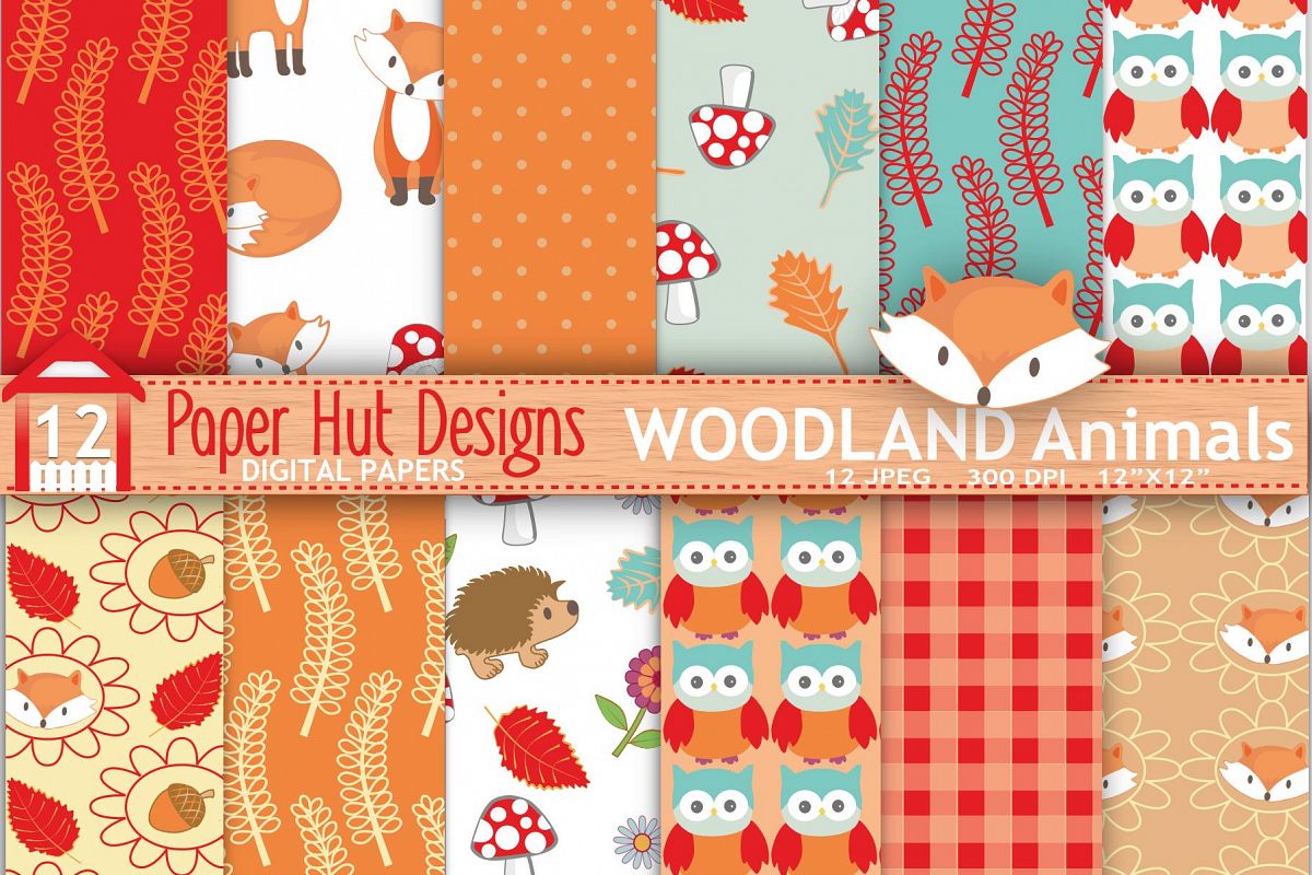 Woodland Animals Digital Papers example image 1