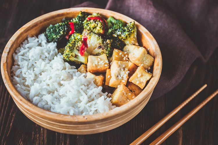Tofu and broccoli stir-fry with white rice example image 1