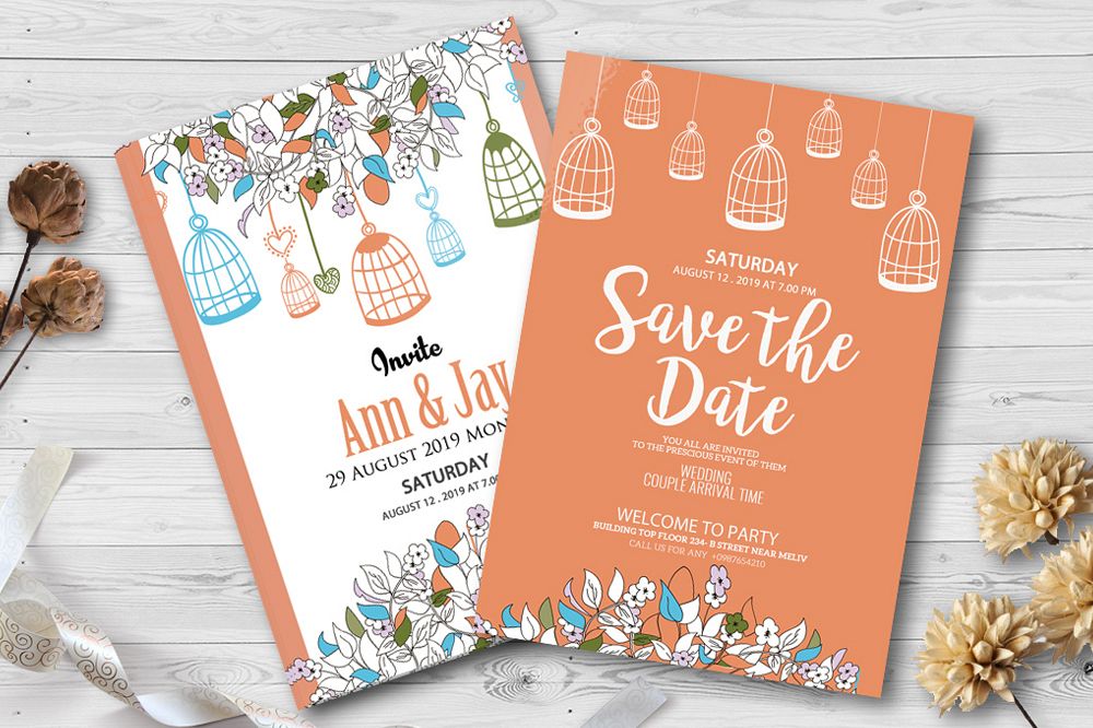 Double Sided Floral Wedding Invites example image 1