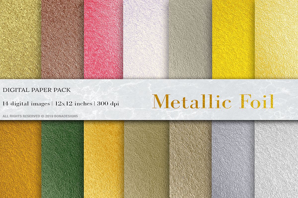 Wedding Metallic Foil Digital Papers, Gold Foil Background example image 1