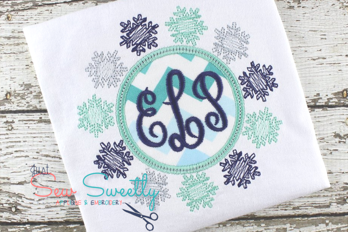 Christmas Monogram Snowflake Frame Applique Embroidery Desig example image 1