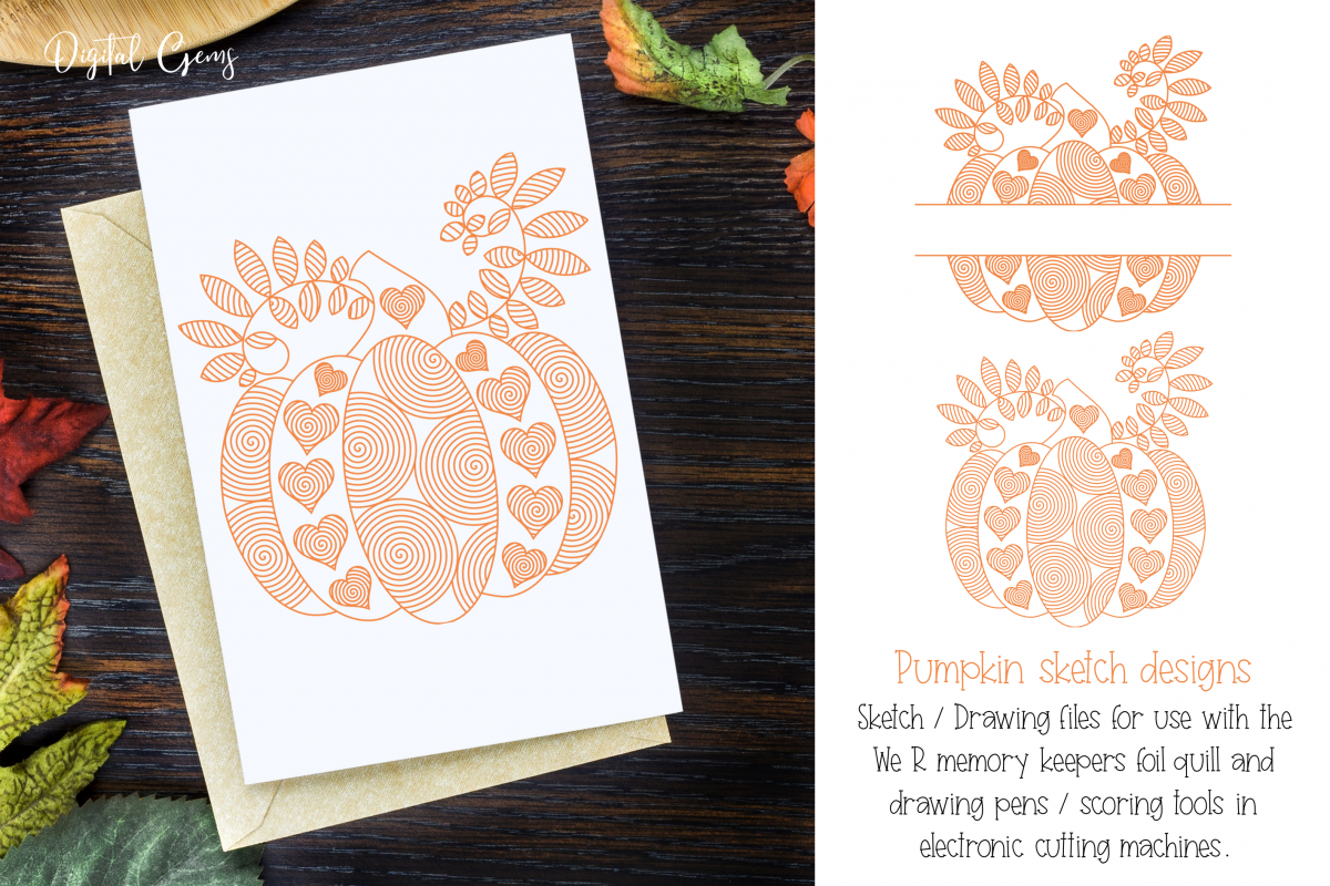 Pumpkin, single line sketch files / foil quill files example image 1