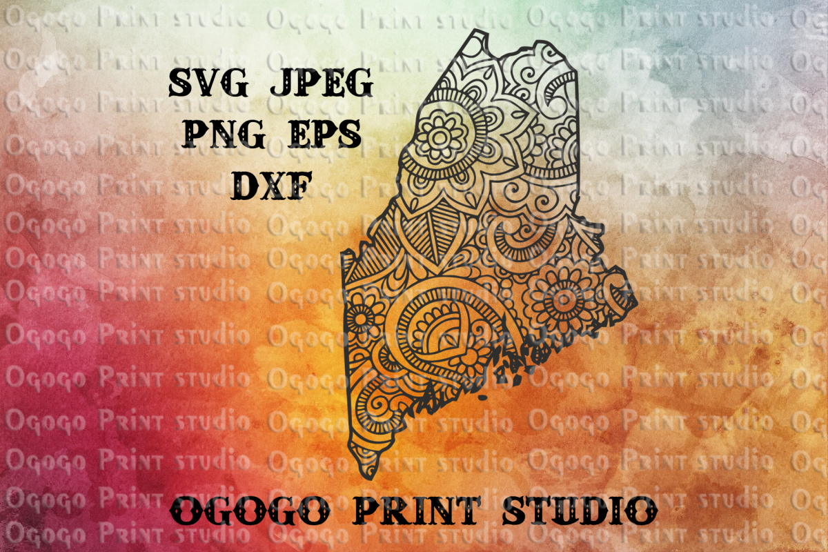 Maine SVG, Map Zentangle SVG, Mandala svg, Travel svg example image 1