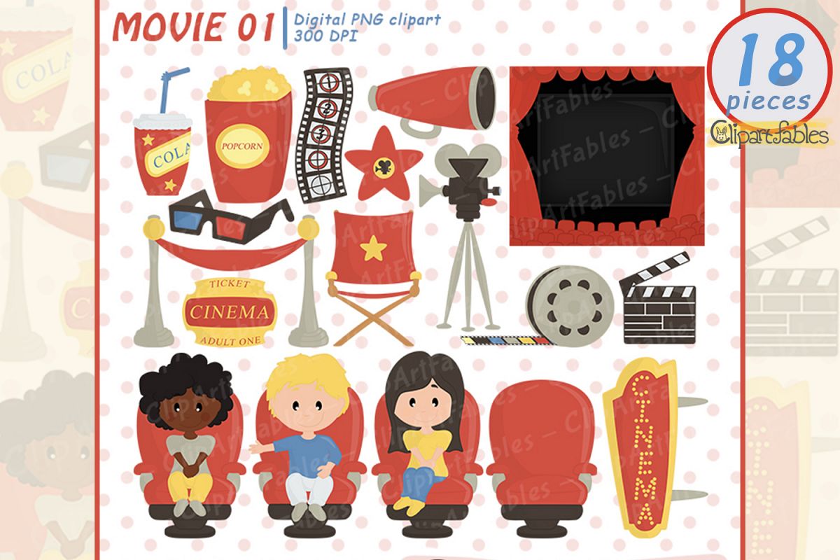 MOVIE clipart, Cinema clip art, Movie party example image 1